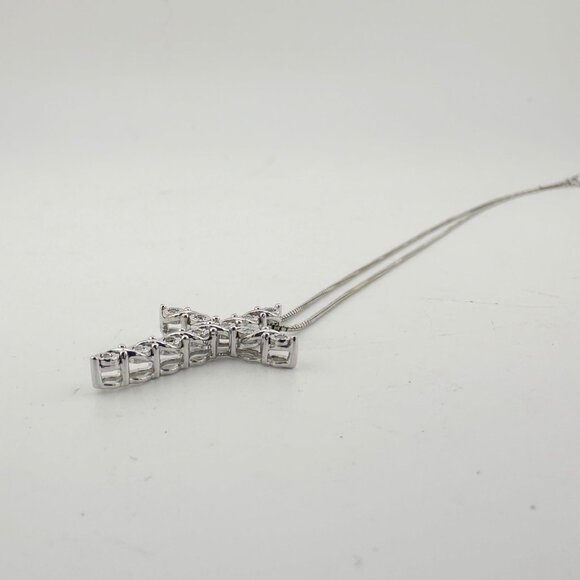 Beautiful Cross Necklace with Natural Diamonds in Illusion Setting and 18" Sterl - Picture 8 of 10